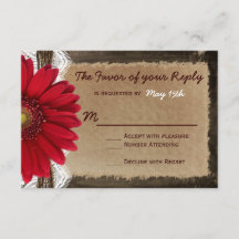 Rustic Wood Red Daisy Landsbyggsbröllop OSA kort