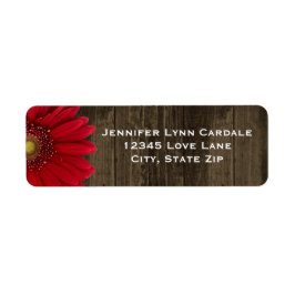 Rustic Wood Red Gerber Daisy Adressetiketter Returadress Etikett