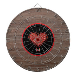 Rustic Wood Red Glitter Heart Monogram Namn Darttavla