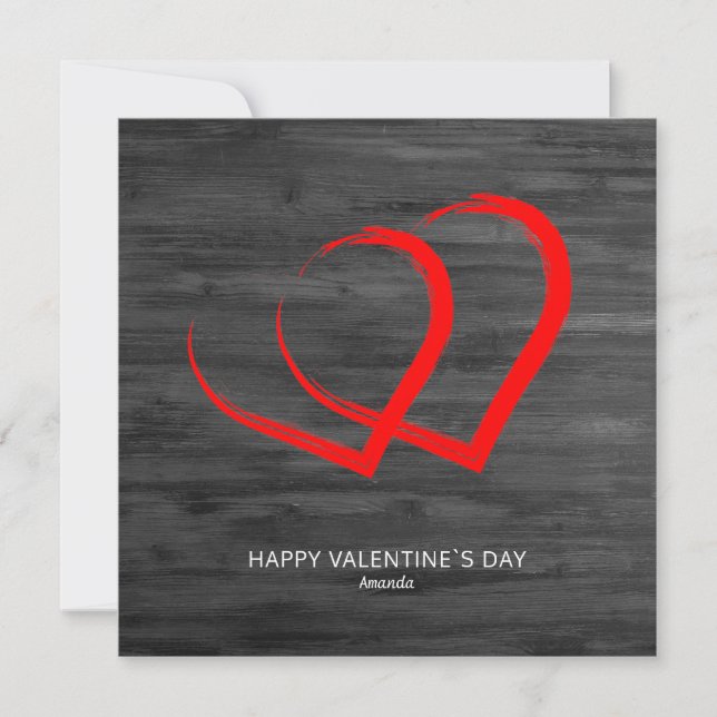 Rustic Wood Red Hearts Valentine's day Modern Julkort (Framsida)
