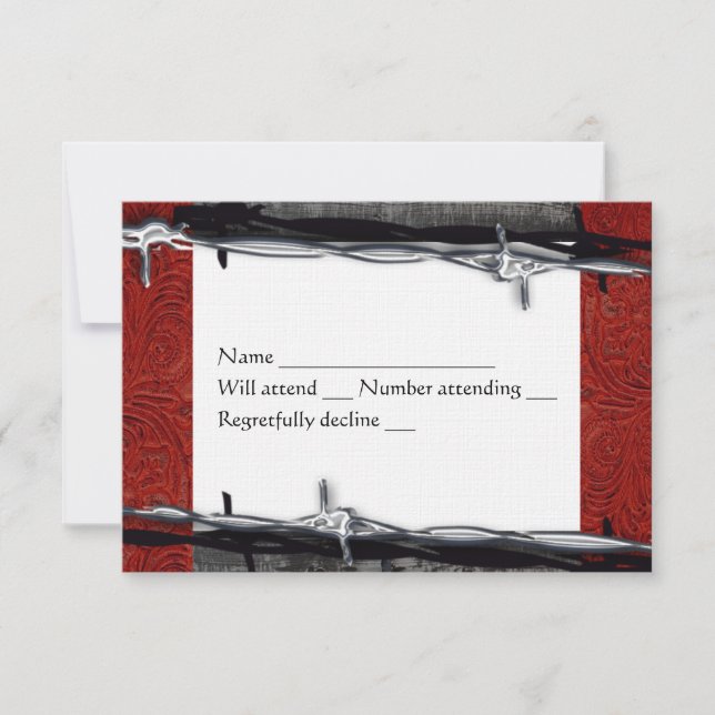 Rustic Wood Red Leather Barbed Wire Cowboys osa Kort (Framsida)