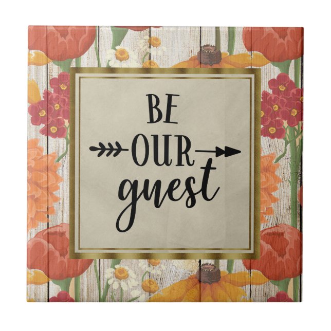 Rustic Wood, Red Orange Blommigt, är vår gäst Kakelplatta (Framsidan)