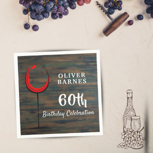 Rustic Wood Red Vin 60:e Födelsedagsfesten Pappersservett