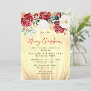 Rustic Wood Red White Guld God jul Party Inbjudningar