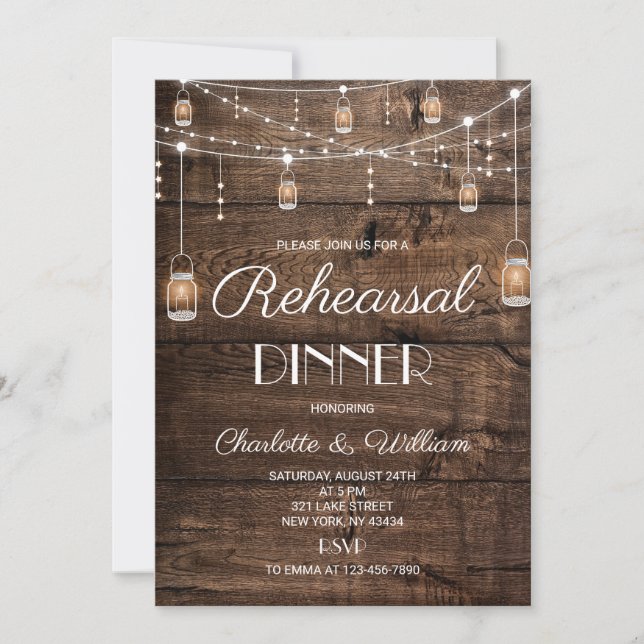 Rustic Wood Rehearsal Dinner Inbjudningar (Framsida)