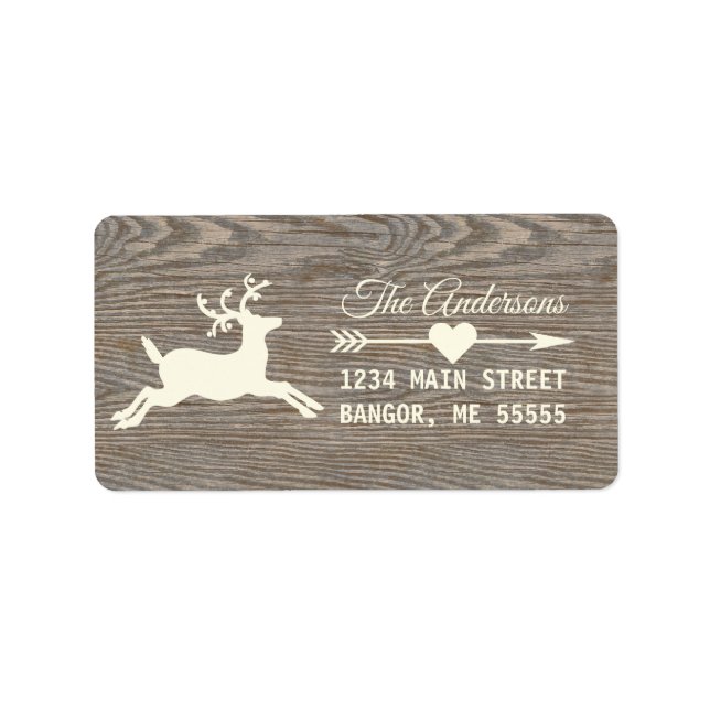 Rustic Wood Reindeer Returadress Helgdag Adressetikett (Framsidan)