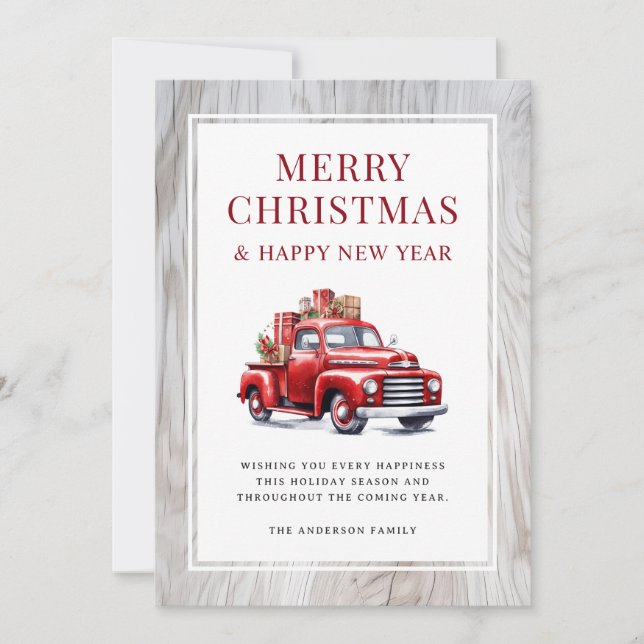 Rustic Wood Retro Red Lastbil God jul Card Julkort (Framsida)