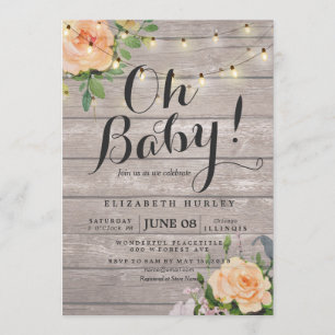 Rustic Wood Ro Blommigt String Light Baby Shower Inbjudningar