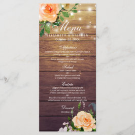 Rustic Wood Ro Blommigt String Ljus Bröllop Menu Meny