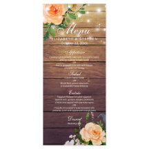 Rustic Wood Ro Blommigt String Ljus Bröllop Menu