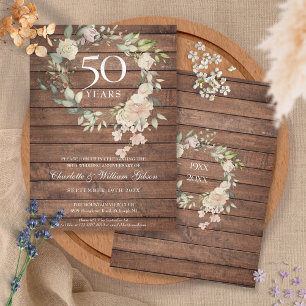 Rustic Wood Ro Garland 50:e Bröllop-årsdagen Inbjudningar