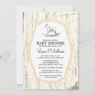 Rustic Wood Rocking Horse Baby Shower Inbjudningar