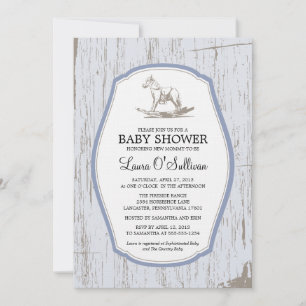 Rustic Wood Rocking Horse Baby Shower Inbjudningar