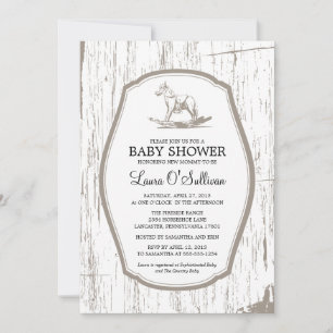 Rustic Wood Rocking Horse Baby Shower Inbjudningar