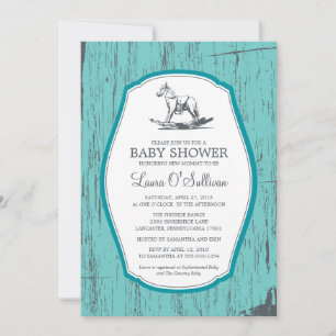 Rustic Wood Rocking Horse Baby Shower Inbjudningar