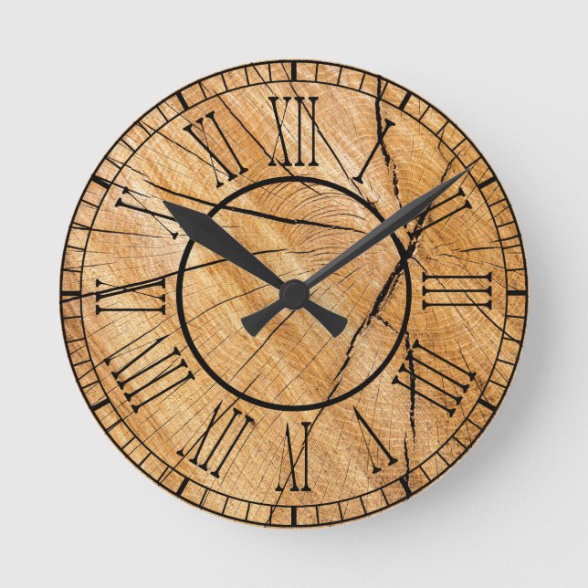 Rustic Wood Roman Numeral Rund Klocka (Framsida)