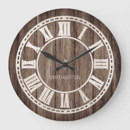 Rustic Wood Roman Numerals Land Farmhouse Namn Stor Klocka