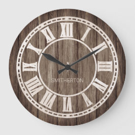 Rustic Wood Roman Numerals Land Farmhouse Namn Stor Klocka