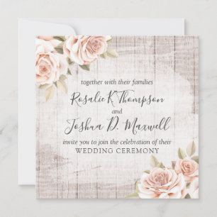 Rustic Wood & Romantic Ro Shabby chic Bröllop Inbjudningar
