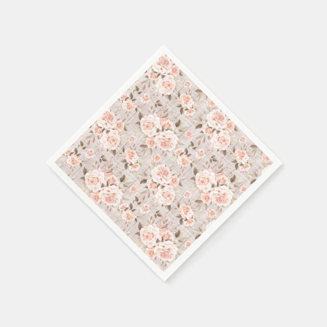 Rustic Wood & Romantic Ro Shabby chic Bröllop Pappersservett (Hörn)