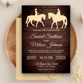 Rustic Wood Romantic Western Horse Riders Bröllop Inbjudningar