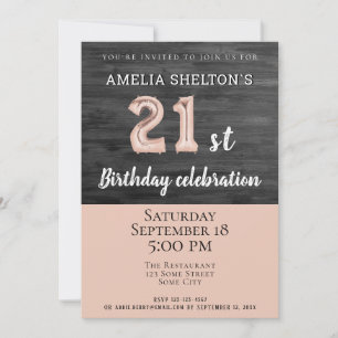Rustic Wood Rosa Balloon 21 Birthday Party Inbjudningar