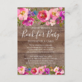 Rustic Wood Rosa Blommigt Baby Shower Bok för Baby Tilläggskort
