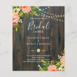 Rustic Wood Rosa Blommigt Bröllop MÖHIPPA Invi Flygblad