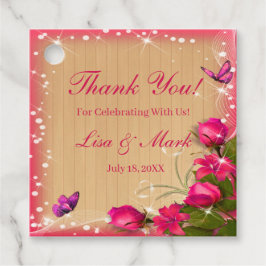 Rustic Wood Rosa Blommigt Butterfly Bröllop Gåvor Etiketter