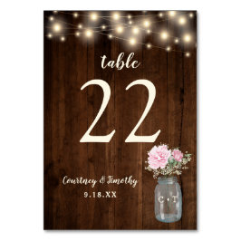 Rustic Wood Rosa Blommigt Mason Burk | BRÖLLOP Bordsnummer