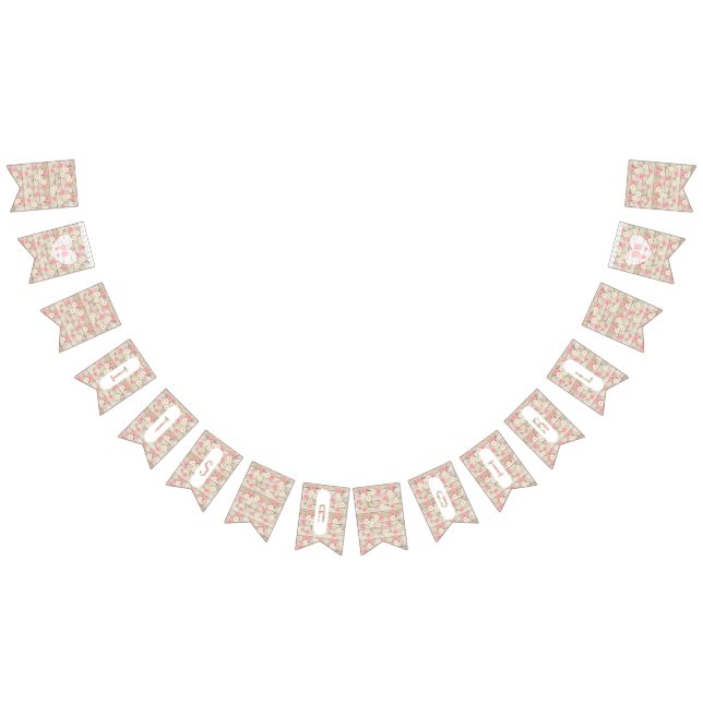 Rustic Wood Rosa Flowers Baby Shower Banner Vimplar (Alla)