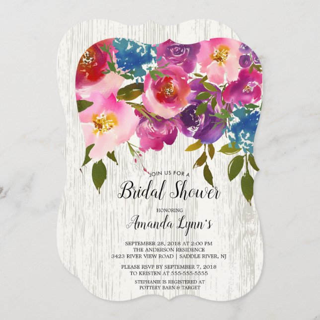 Rustic Wood Rosa Flowers Inbjudningskort för möhip (Fram/baksida)