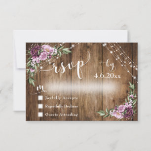Rustic Wood, Rosa Flowers & Ljus w/ Typography OSA Kort