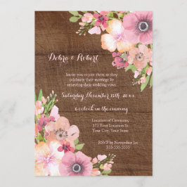 Rustic Wood Rosa Flowers Vow Renewal Call Inbjudningar