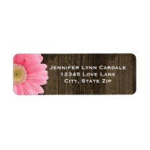 Rustic Wood Rosa Gerber Daisy Adressetiketter