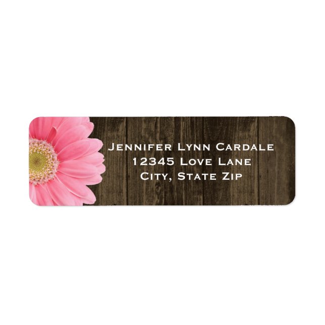 Rustic Wood Rosa Gerber Daisy Adressetiketter Returadress Etikett (Framsidan)