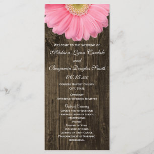 Rustic Wood Rosa Gerber Daisy Bröllopsprogram Program