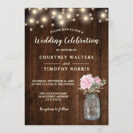 Rustic Wood Rosa Peony Blommigt Mason Burk | BRÖLL Inbjudningar