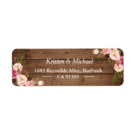 Rustic Wood  Rosa Romantic Blommigt Returadress Etikett