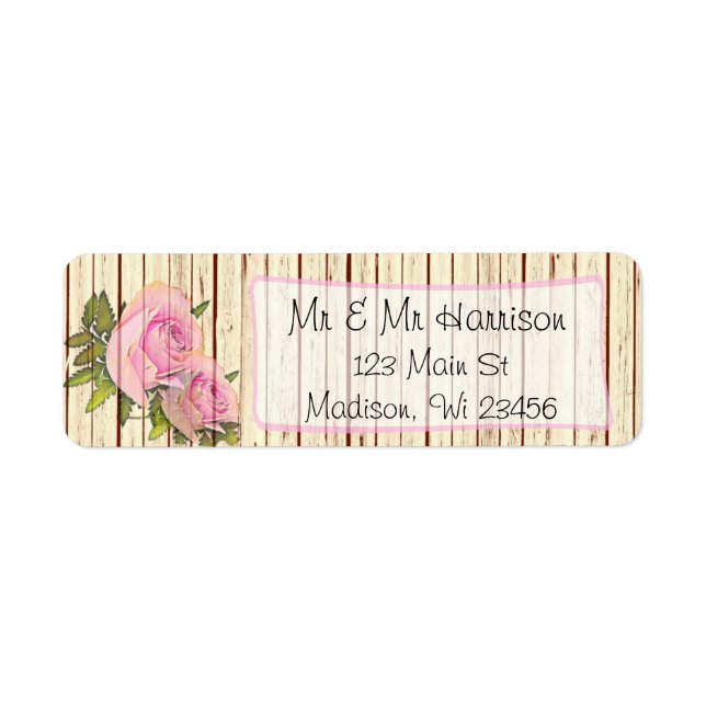 Rustic Wood Rosa ros Shabby Returetiketter Returadress Etikett (Framsidan)