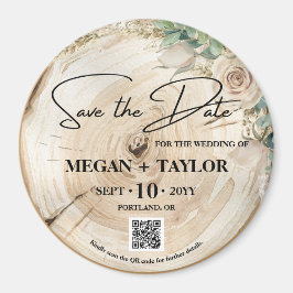 Rustic Wood Save Date No Photo QR Code Magnet