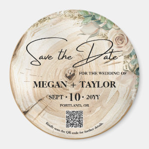 Rustic Wood Save Date No Photo QR Code Magnet