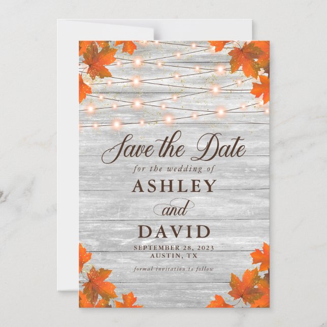 Rustic Wood Save Date String Ljus Bröllop Magnetisk Inbjudningskort (Framsida)