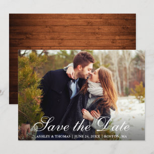 Rustic Wood Save the Date Couple Photo Inbjudningar