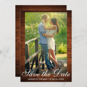 Rustic Wood Save the Date Förlovning Photo Inbjudningar