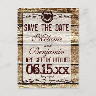 Rustic Wood Save the Date Get Hitched Postcard Meddelande Vykort