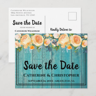 Rustic Wood Save the Date Peach Ro-meddelande Vykort
