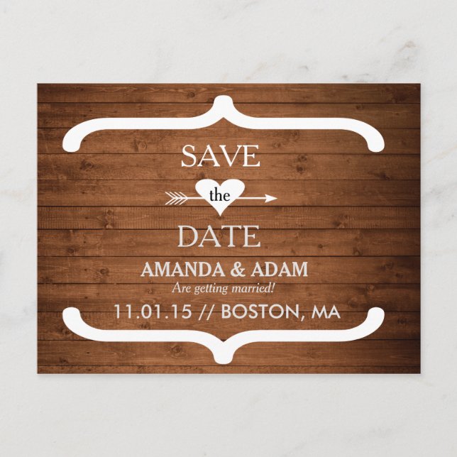 Rustic Wood Save the Date Postcard Notification Meddelande Vykort (Framsida)