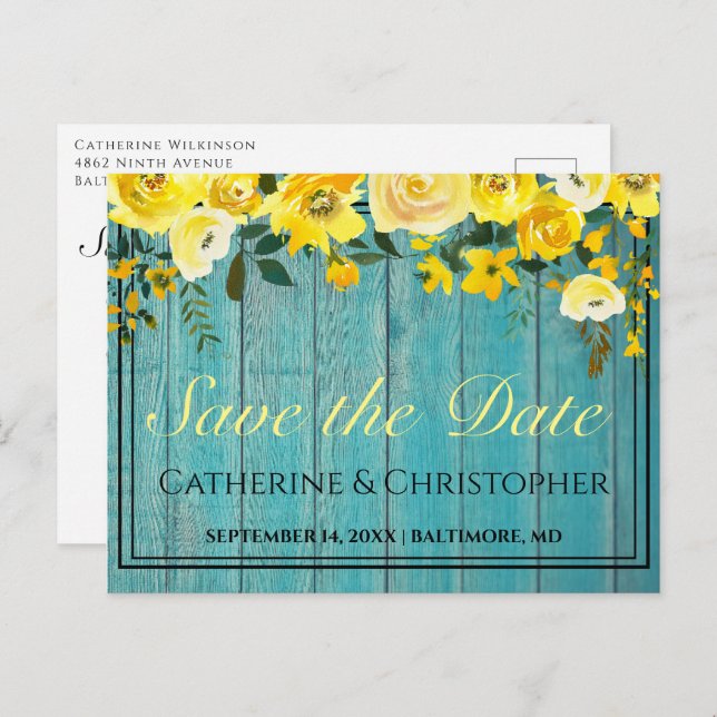 Rustic Wood Save the Date Ro Blommigt Notification Vykort (Fram/baksida)