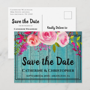 Rustic Wood Save the Date Ro Blommigt Notification Vykort